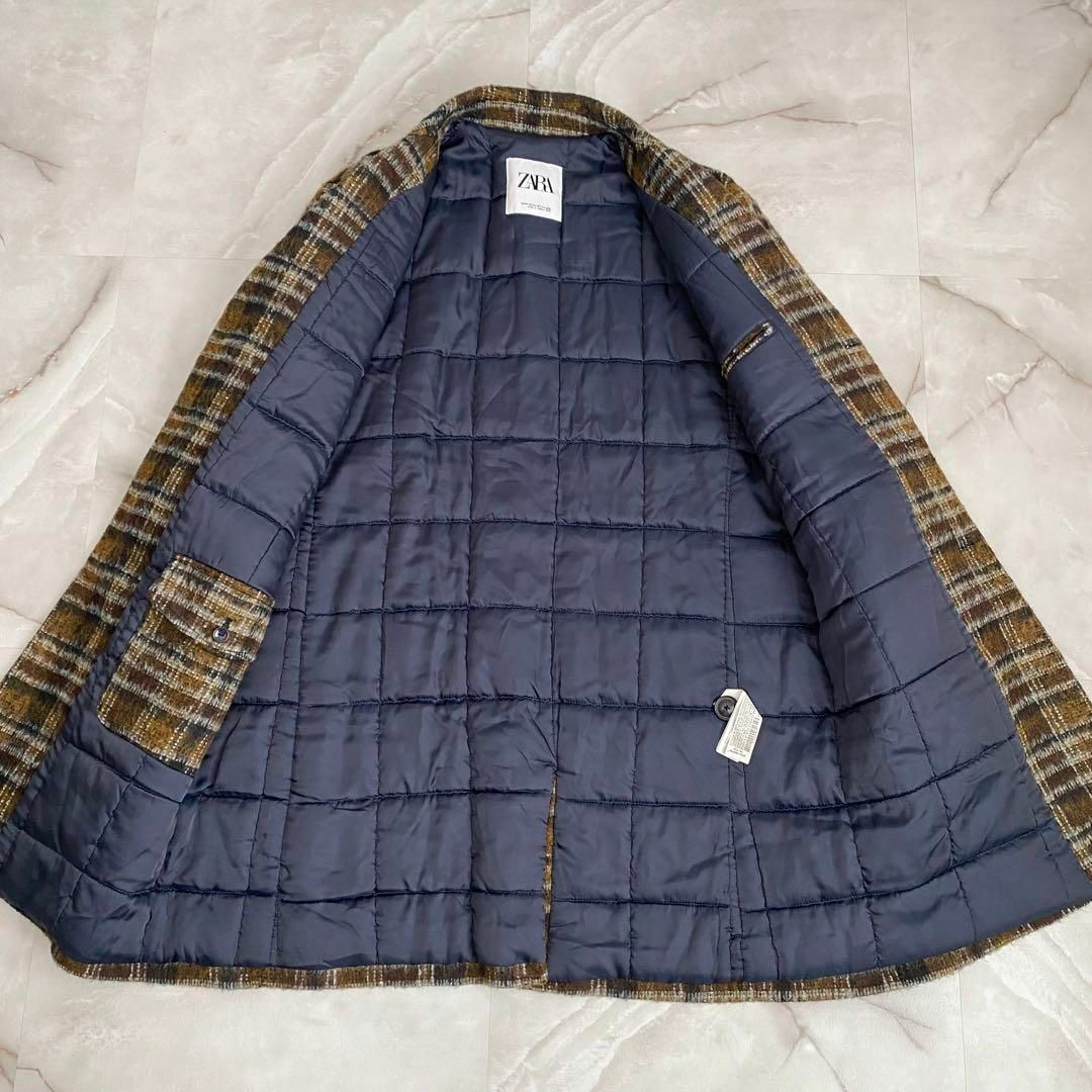 ZARA - B13908 美品 ザラ 中綿チェックツイードチェスターコート ZARA - B13908 美品 ザラ 中綿チェックツイードチェスターコート