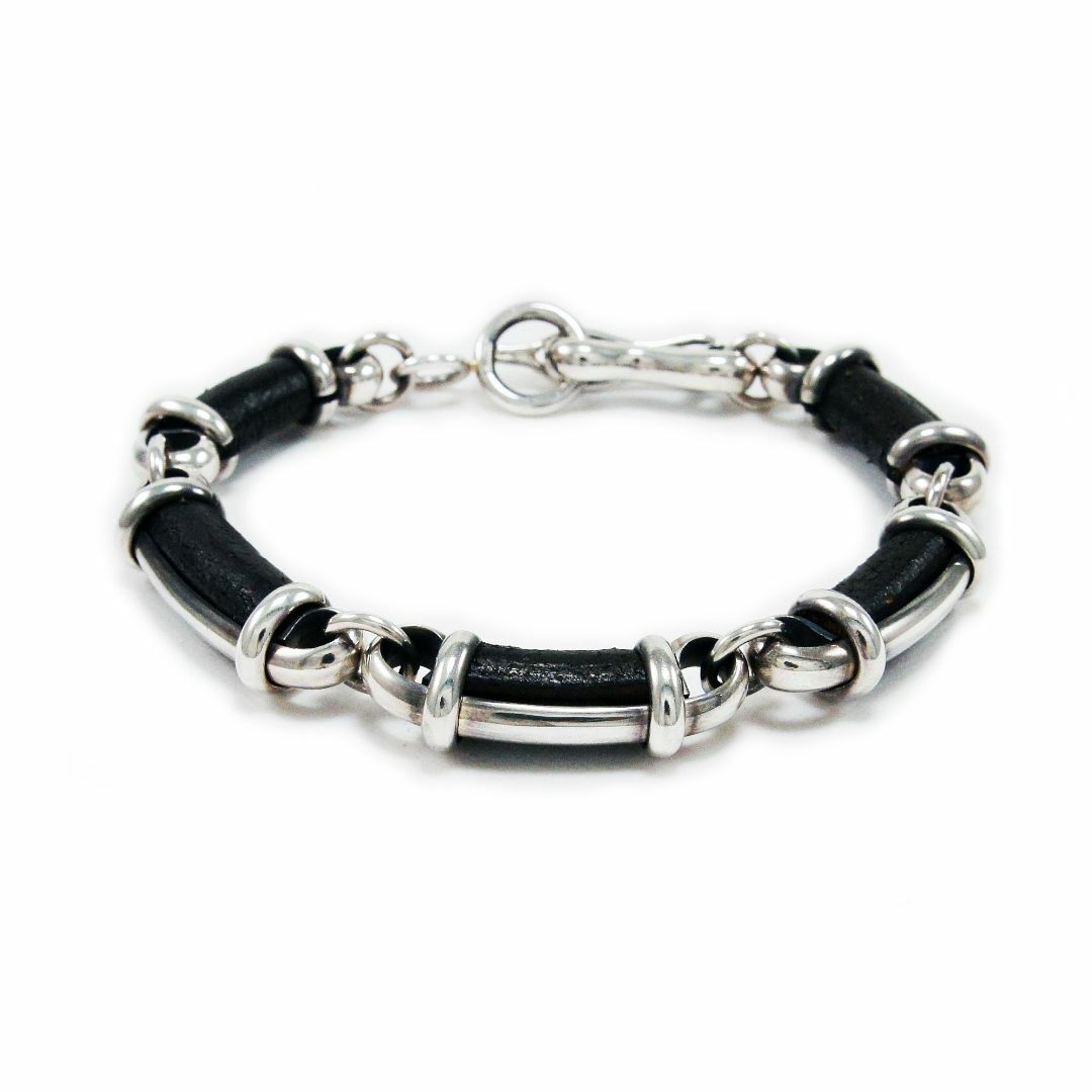 ブラックレザー925シルバーブレスレット925刻印あり JJB-016 ブラックレザー925シルバーブレスレット925刻印あり JJB-016