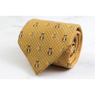 エルメス(HERMES)のエルメス ブランド ネクタイ 星 月 動物柄 フクロウ 総柄 ドット シルク フランス製 PO メンズ イエロー HERMES(ネクタイ)