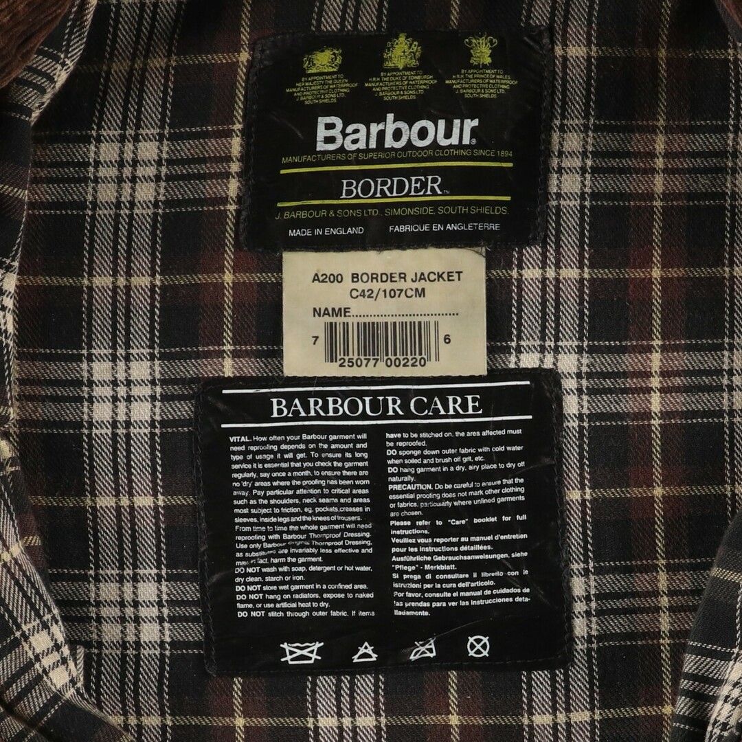 古着 90年代 バブアー Barbour BORDER ボーダー 旧3ワラント 古着 90年代 バブアー Barbour BORDER ボーダー 旧3ワラント
