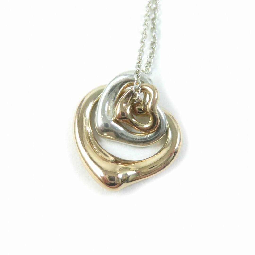 美品★TIFFANY&Co. ティファニー エルサペレッティ トリプルオープンハート ネックレス 18K コンビ AG925 750 シルバー ゴールド 保存袋付き 重量4.78g レディース