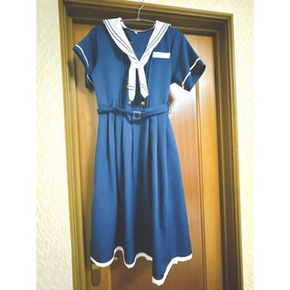 セーラー服 コスプレ 半袖 タイ ベルト 付き ネイビー(衣装)
