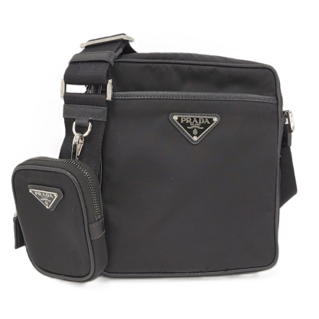 PRADA - PRADA ショルダーバッグ ポーチ付き ナイロン ブラック PRADA - PRADA ショルダーバッグ ポーチ付き ナイロン ブラック