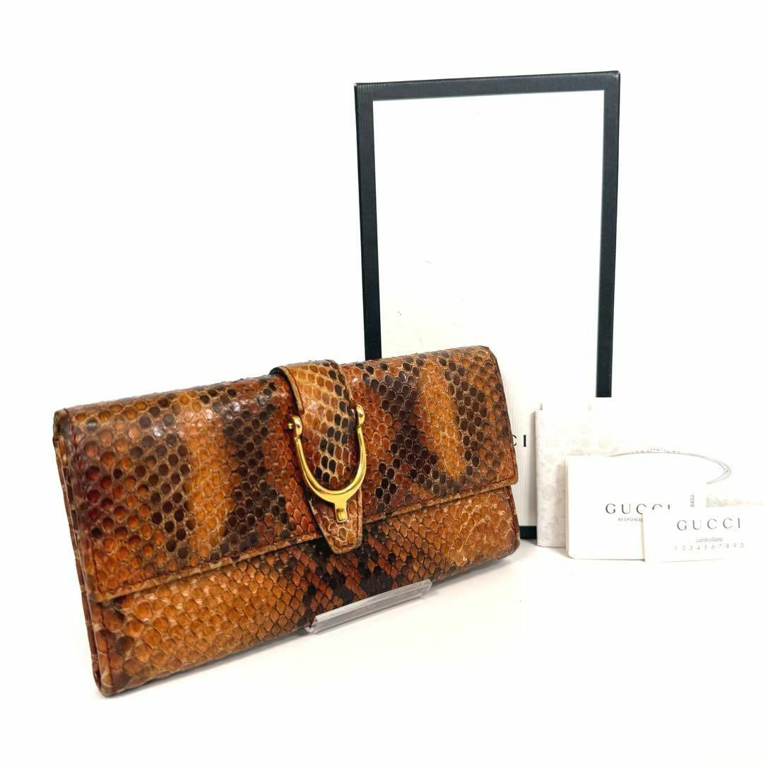 希少】定価18万 GUCCI グッチ パイソン柄 長財布 ブラウン 希少】定価18万 GUCCI グッチ パイソン柄 長財布 ブラウン