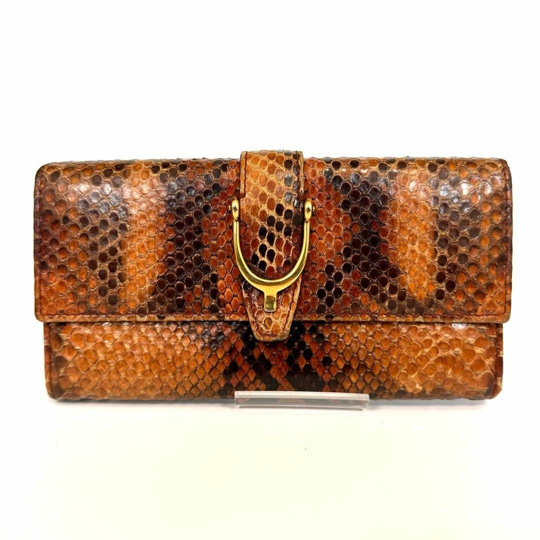 希少】定価18万 GUCCI グッチ パイソン柄 長財布 ブラウン 希少】定価18万 GUCCI グッチ パイソン柄 長財布 ブラウン