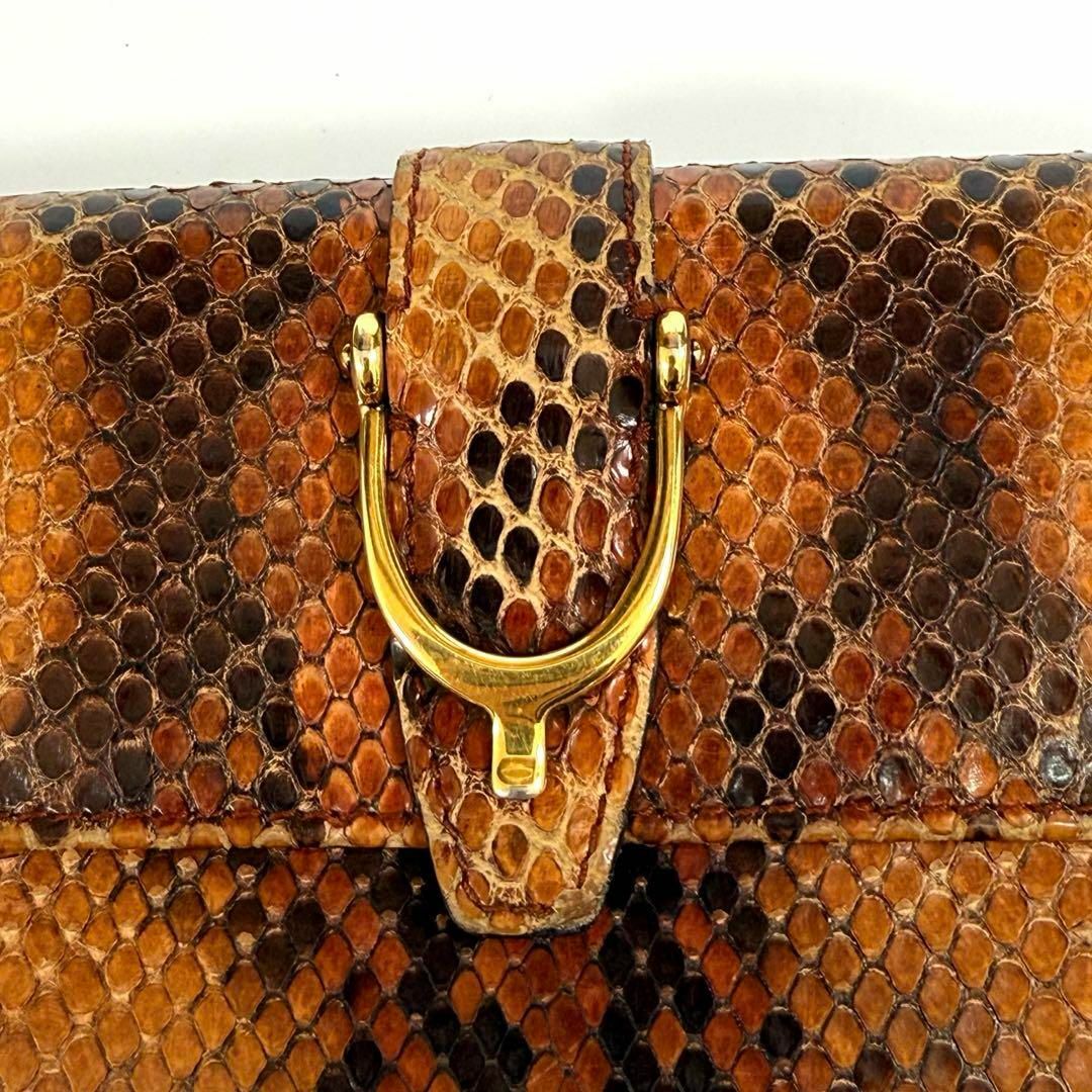 希少】定価18万 GUCCI グッチ パイソン柄 長財布 ブラウン ゴールド 希少】定価18万 GUCCI グッチ パイソン柄 長財布 ブラウン ゴールド