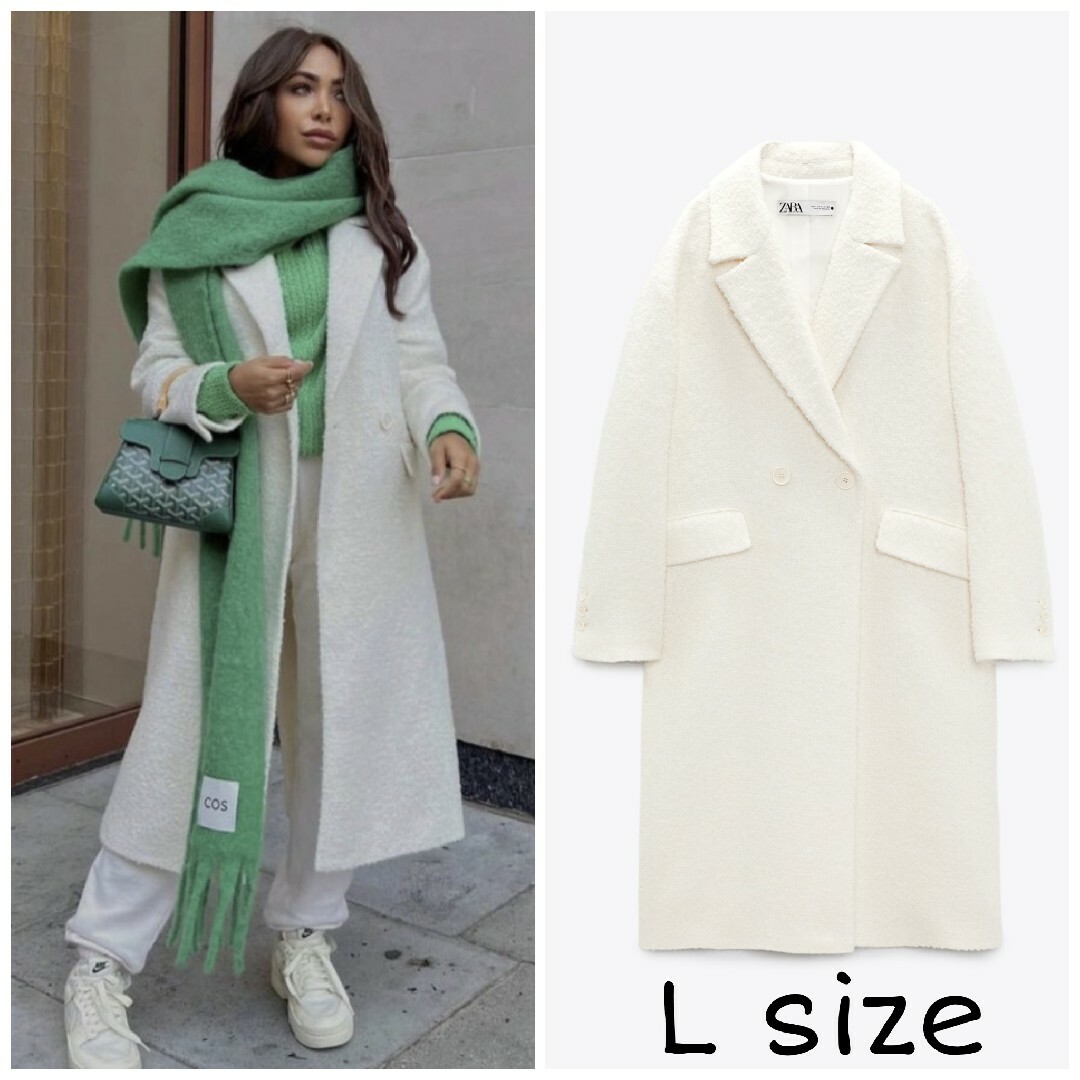 ZARA - ZARA ウール混紡ダブルブレスト仕様コート Lサイズの通販 ZARA - ZARA ウール混紡ダブルブレスト仕様コート Lサイズの通販