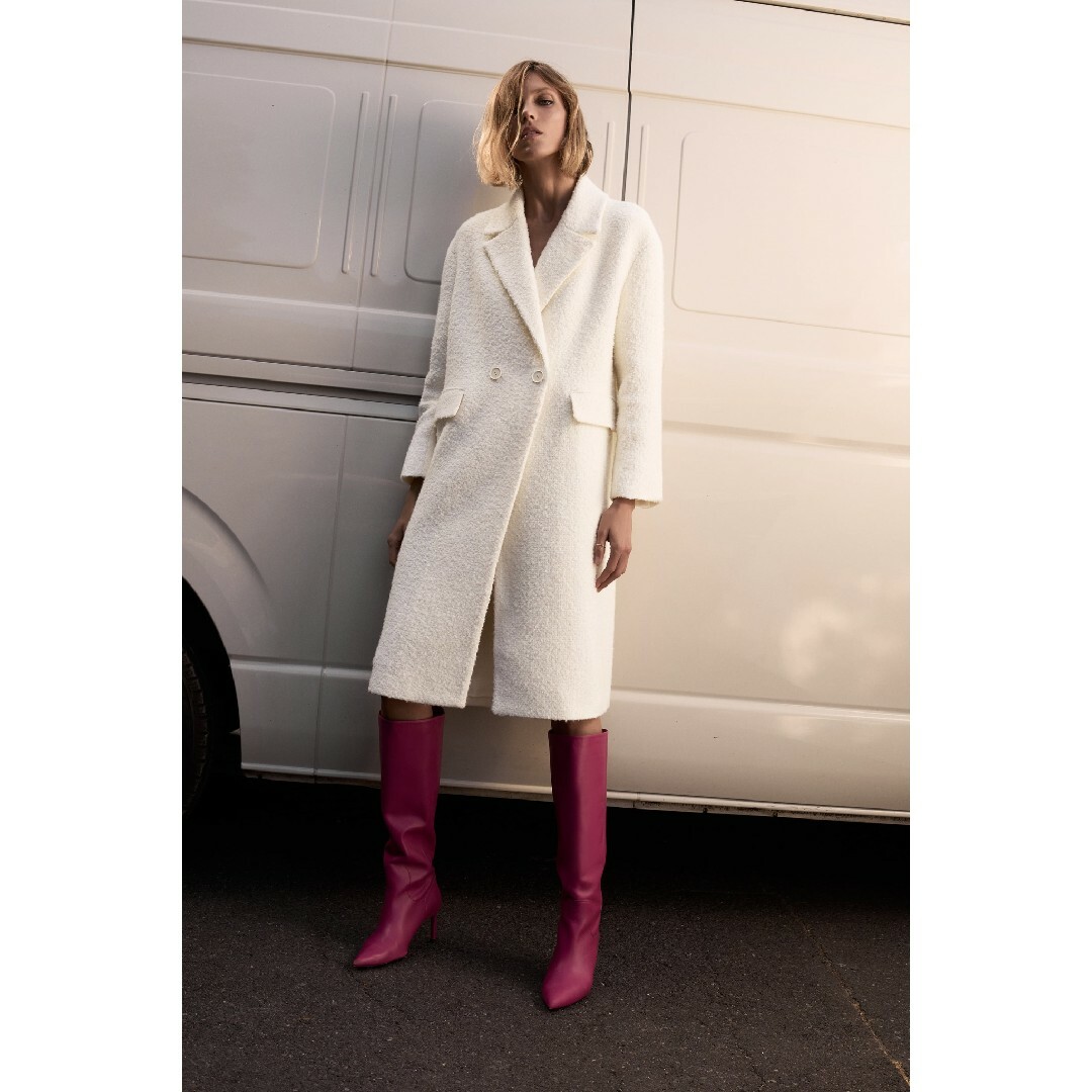 ZARA - ZARA ウール混紡ダブルブレスト仕様コート Lサイズの通販 ZARA - ZARA ウール混紡ダブルブレスト仕様コート Lサイズの通販