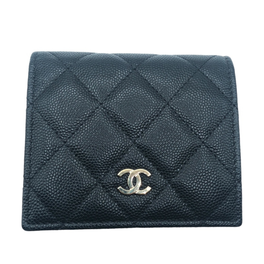 CHANEL - 　シャネル CHANEL クラシックスモールウォレット AP3178 ブラック・ゴールド金具 キャビアスキン レディース 二つ折り財布