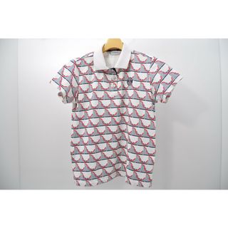 coco 中古 アンパスィ and per se レディース 半袖ポロシャツ M 白×紺×赤 ホワイト 総柄(ウエア)