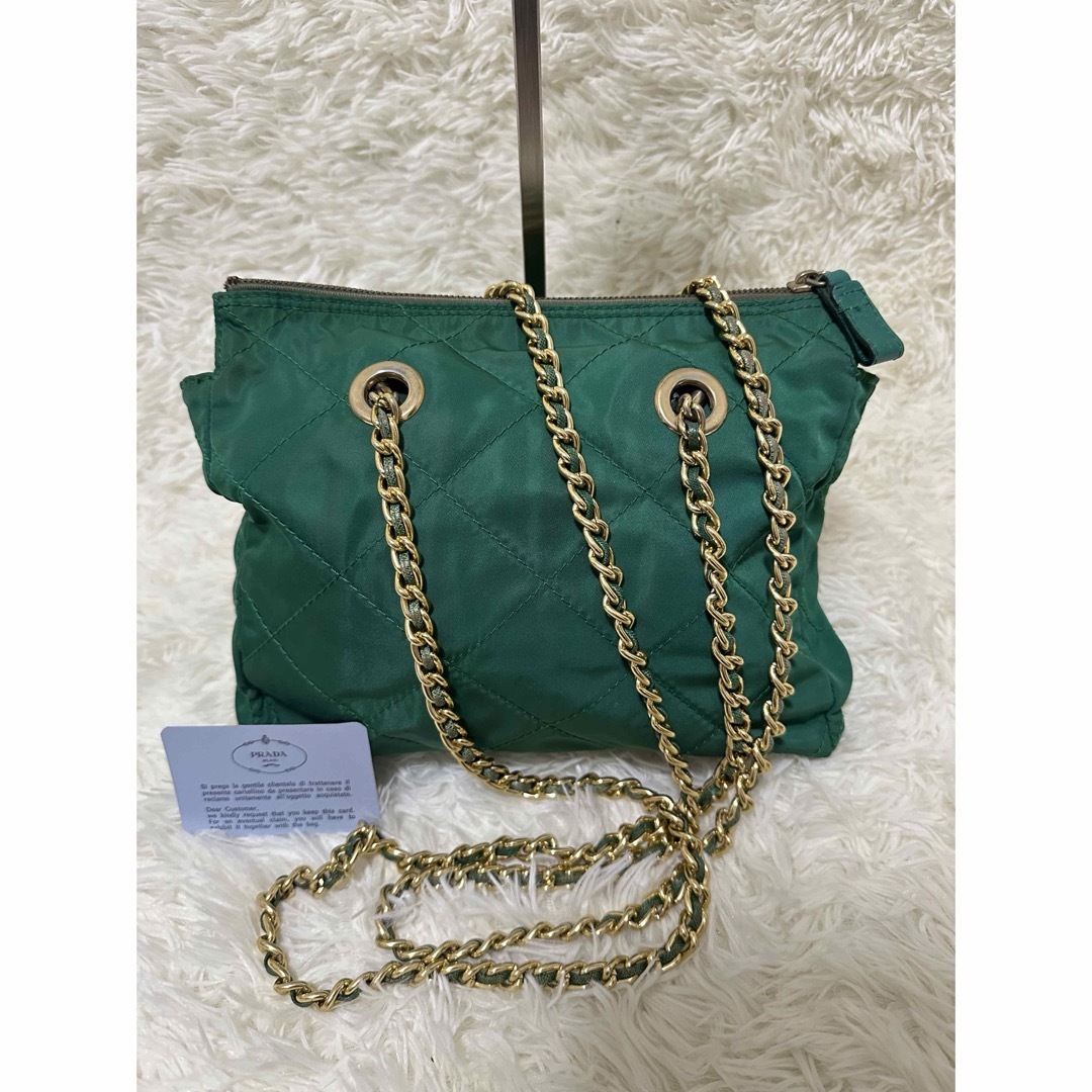 PRADA - 美品 PRADA プラダ 緑 チェーン ショルダーバッグ ナイロン キルティングの通販 by ゆっきい's shop｜プラダならラクマ