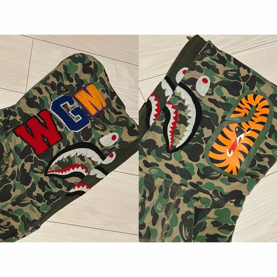 エイプ 迷彩パーカーWGM刺繍ダブルフードシャークパーカーの通販 エイプ 迷彩パーカーWGM刺繍ダブルフードシャークパーカーの通販