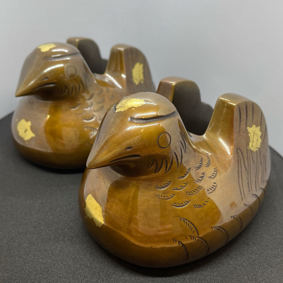 美品】鴛鴦 屏風押え 一対 おしどり 銅 骨董品 美品】鴛鴦 屏風押え 一対 おしどり 銅 骨董品