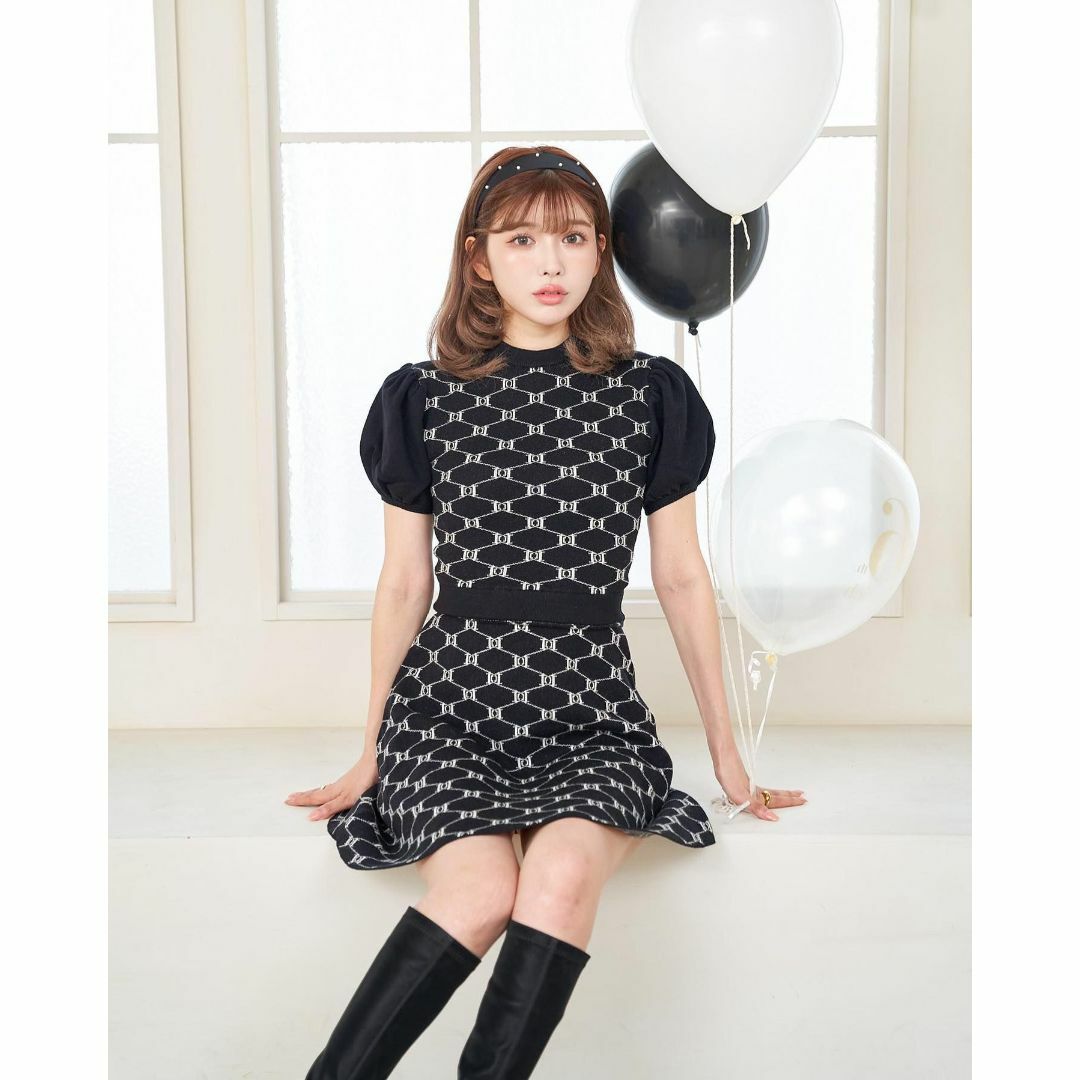 Darich - ダーリッチ DDモノグラムフレアミニワンピース ロゴ 柄 Darich - ダーリッチ DDモノグラムフレアミニワンピース ロゴ 柄