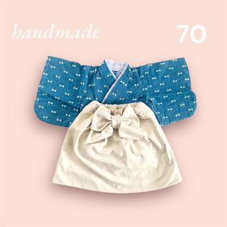 ベビー袴上下セット　70cm ハンドメイド　リボン柄(和服/着物)