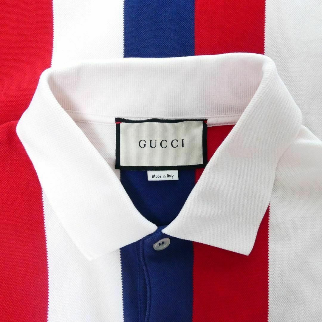 美品 GUCCI オーバーサイズ バイアデラ ストライプ 半袖 ポロシャツ 美品 GUCCI オーバーサイズ バイアデラ ストライプ 半袖 ポロシャツ