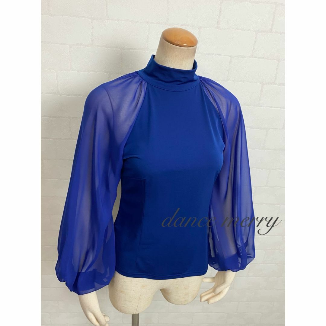 M】 新品 シフォン 長袖 ハイネック 社交ダンス トップス 青 2035 M】 新品 シフォン 長袖 ハイネック 社交ダンス トップス 青 2035