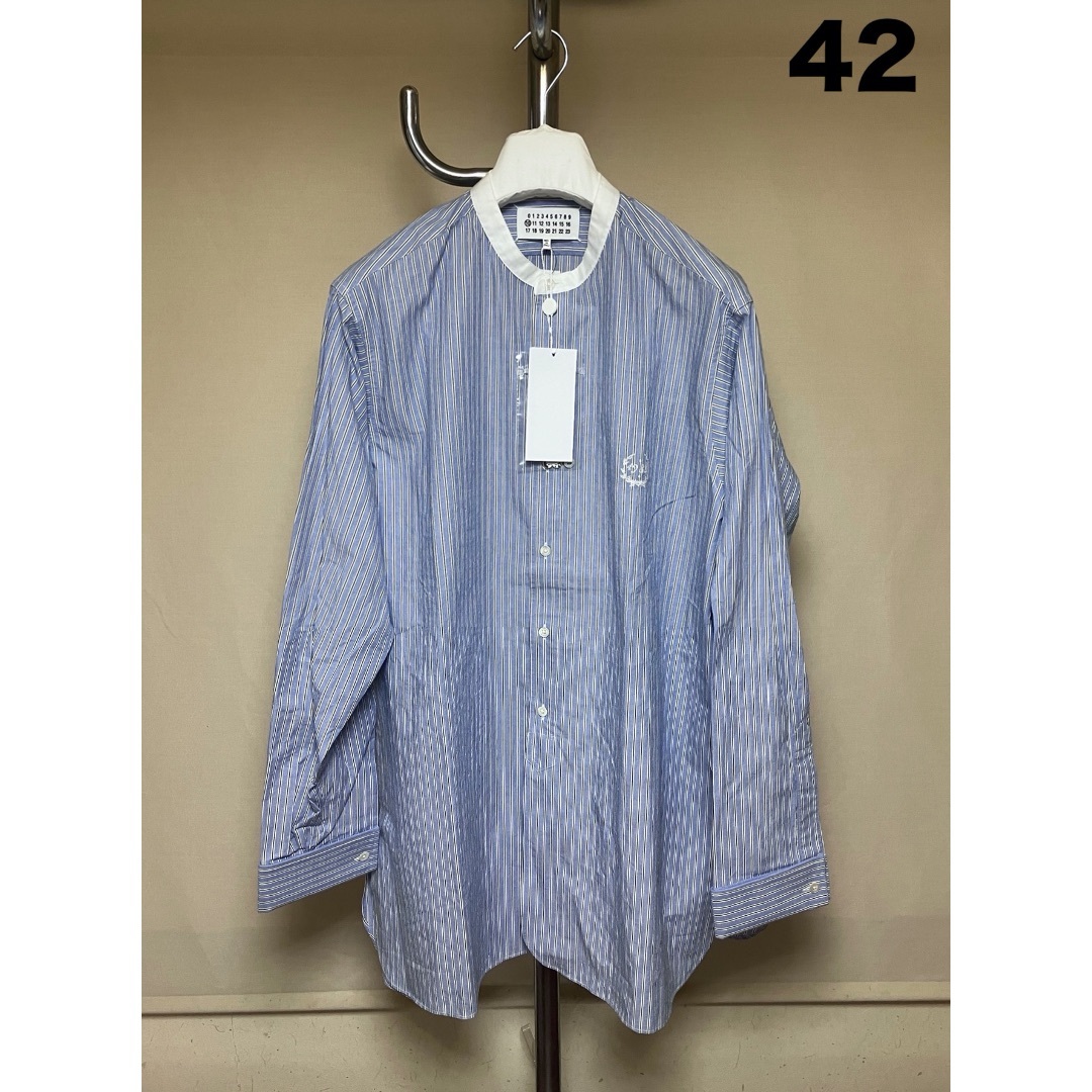 新品 42 マルジェラ 21aw バンドカラーシャツ ストライプ 6947 新品 42 マルジェラ 21aw バンドカラーシャツ ストライプ 6947