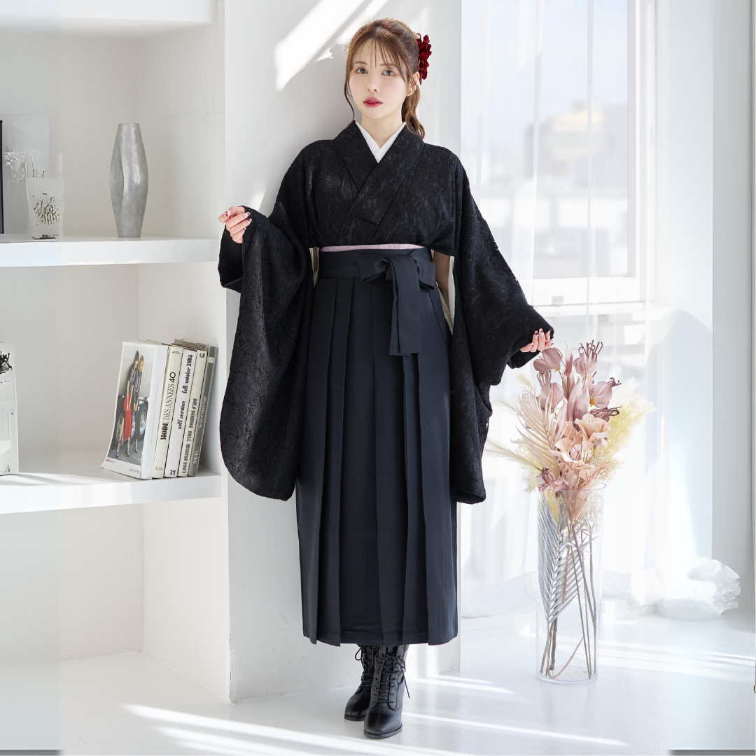 ANDANTE - 新品袴3点セット 卒業式 小学生 大学生 はんなりレース ブラック 57BK