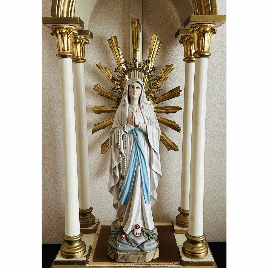 超超希少極美45cm】✞ ルルドの聖母マリア像 宗教彫刻 アンティーク 超超希少極美45cm】✞ ルルドの聖母マリア像 宗教彫刻 アンティーク