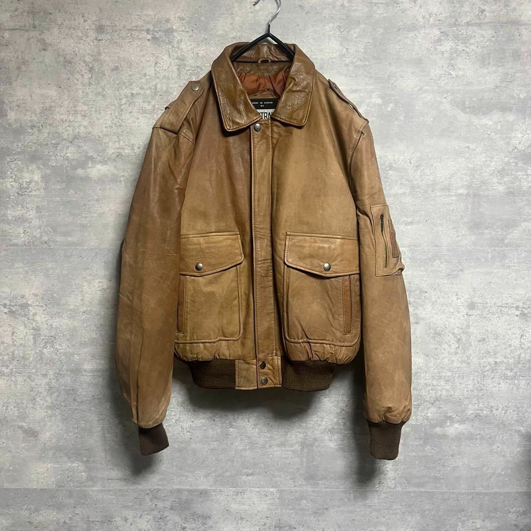 90s vintage】フライトジャケット A2 牛革 バックロゴ 短丈 黒 90s vintage】フライトジャケット A2 牛革 バックロゴ 短丈 黒
