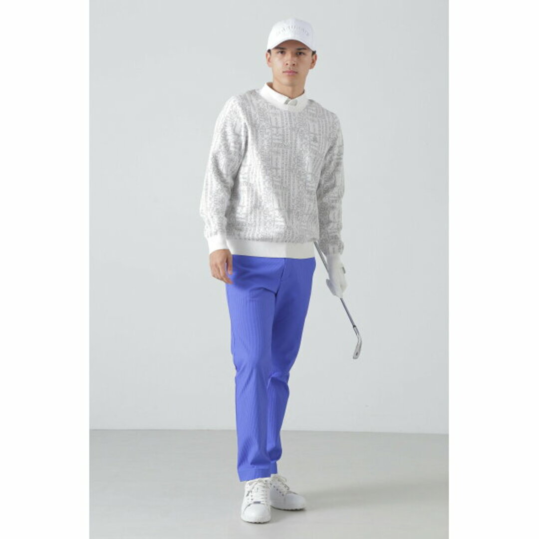 【ホワイト】バックルチェーンジャガード クルーネックニットプルオーバー (MENS)
