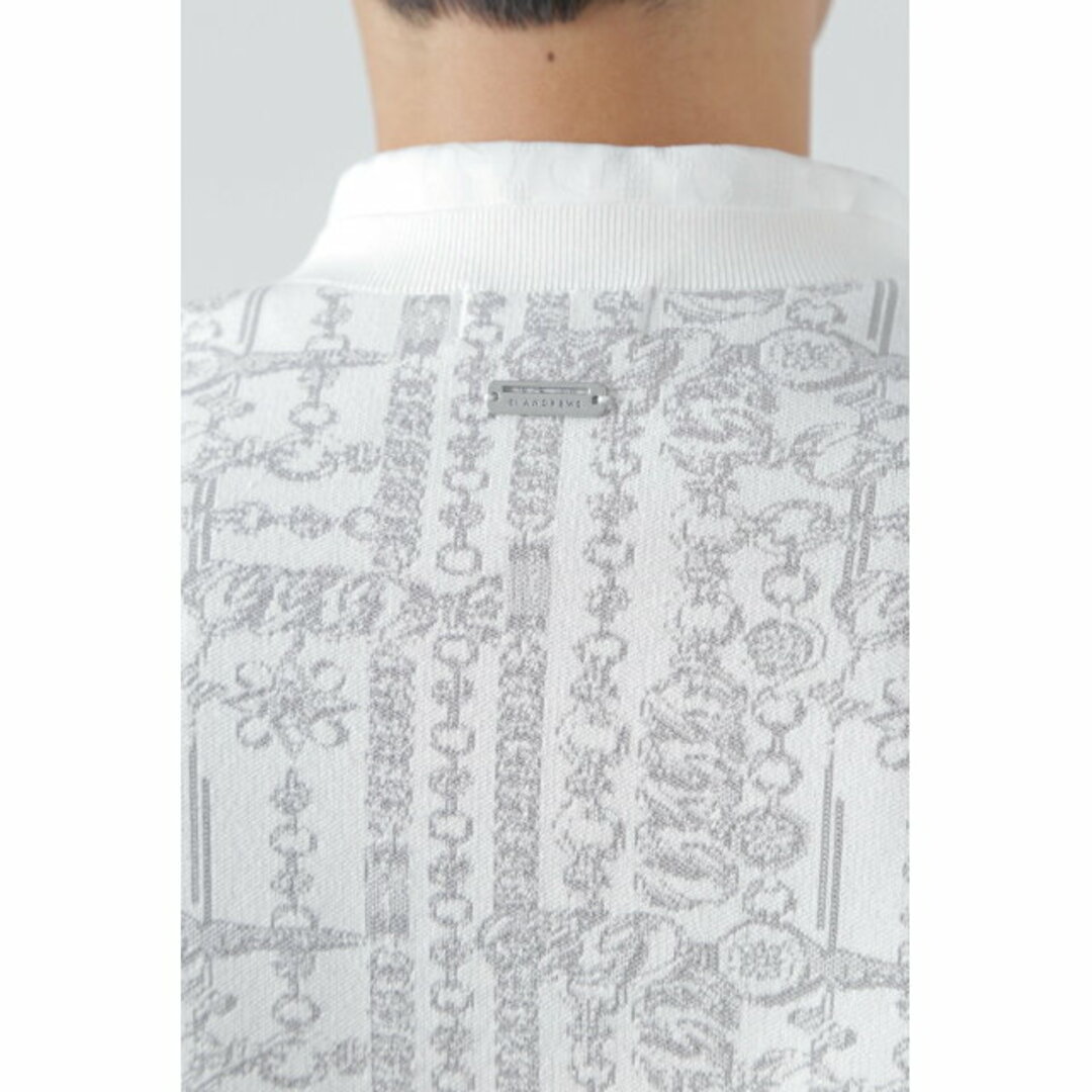 【ホワイト】バックルチェーンジャガード クルーネックニットプルオーバー (MENS)