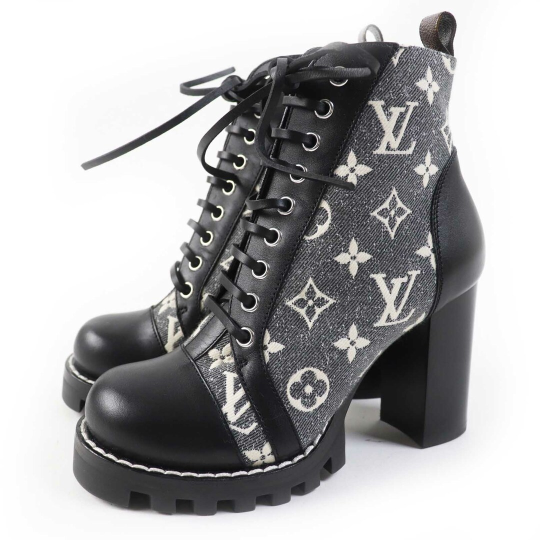 LOUIS VUITTON - 極美品◎LOUIS VUITTON ルイヴィトン 1AB2XR スタートレイル ライン モノグラムデニム レザー アンクルブーツ ブラック グレー系 36 保存袋付き イタリア製 レディース