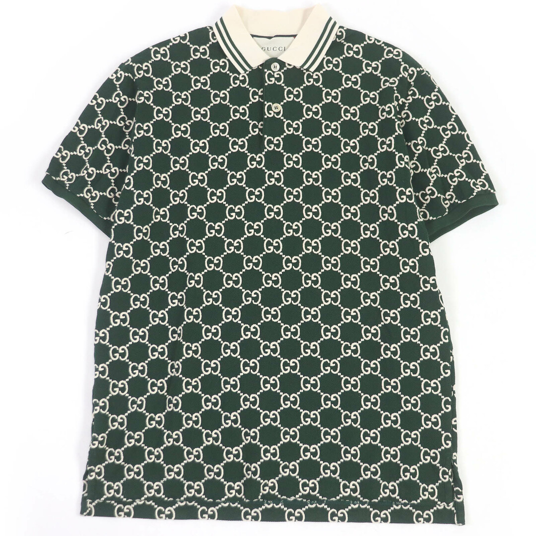 GUCCI - 極美品□GUCCI グッチ 598956 コットン GGストレッチ ロゴ刺繍 半袖ポロシャツ カットソー グリーン S イタリア製 正規品 メンズ 定価154,000円