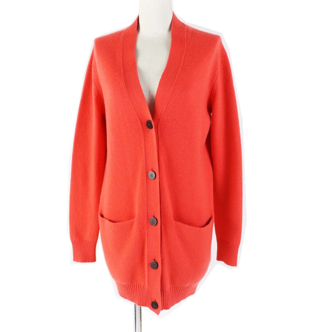 HERMES - 極美品◎HERMES エルメス 20AW カシミヤ100％ セリエボタン ロング丈 ニットカーディガン オレンジ 34 UK製 正規品 レディース