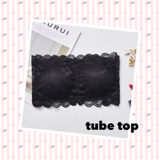 ☆SALE☆カップ付き ノンワイヤー可愛いレース チューブトップ(ベアトップ/チューブトップ)