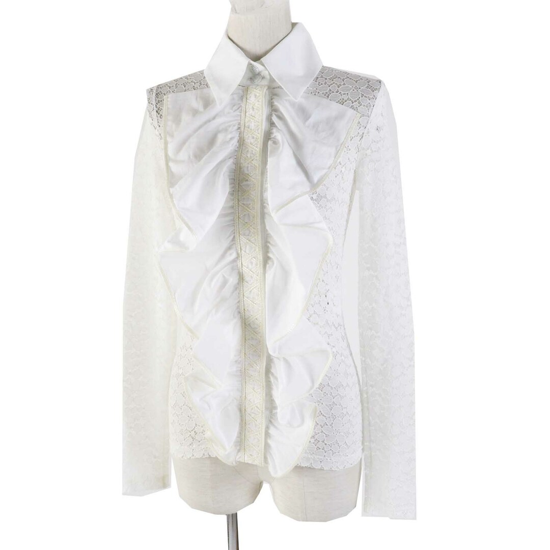 CHANEL - 極美品◎CHANEL シャネル P62776 20C ココマークボタン 前立てフリル 総レース 長袖 シャツ／ブラウス ホワイト 34 イタリア製 正規品