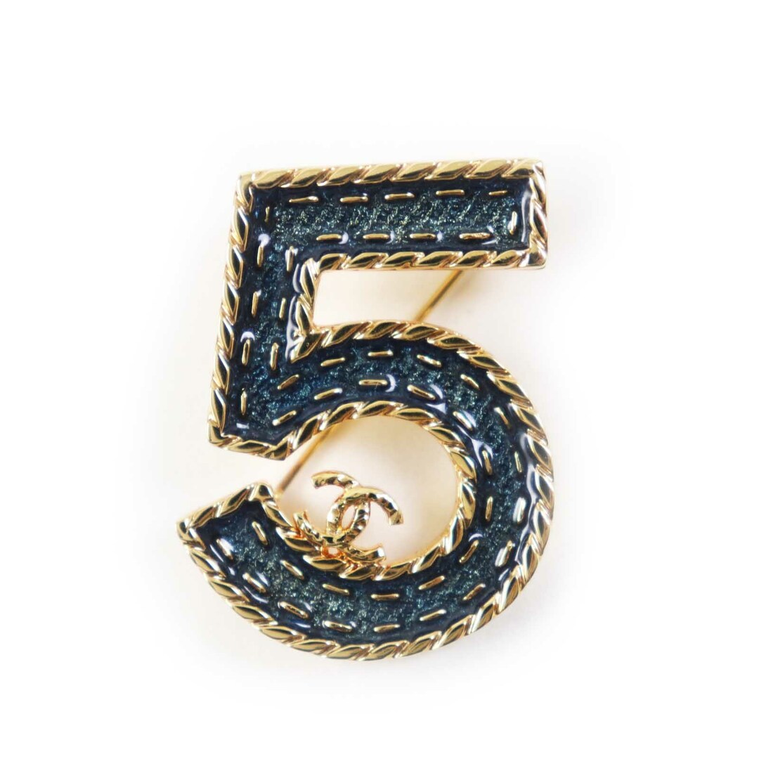 CHANEL - 極美品◎CHANEL シャネル I24P ココマーク 5 ブローチ ブルー ゴールド 箱付き イタリア製 レディース