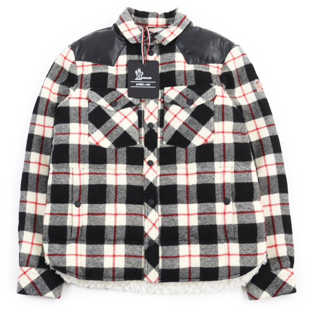未使用品●MONCLER GRENOBLE モンクレール グルノーブル 2021年製 1A00001 APRES SKI GELT ロゴワッペン付き チェック柄 ダウンジャケット ブラック レッド クリーム 2 ガーメント付き 正規品 メンズ