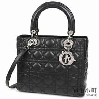 ディオール(Dior)の【美品】ディオール 【Chiristian Dior】 レディディオール クラシック ミディアム ハンドバッグ カナージュステッチ ブラック ラムスキン シルバー金具 ロゴチャーム 2WAYショルダーバッグ CAL44551 LADYDIOR CLASSIC CANNAGE【Aランク】【中古】(ショルダーバッグ)