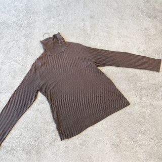 エムエフエディトリアル(m.f.editorial)のm.f. editorial タートルネック　ニット　ボーダー　L ブラウン(カットソー(長袖/七分))