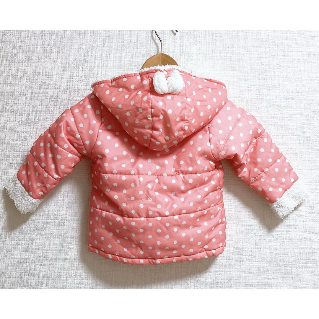 ベビー　キッズ　アウター　水玉　ドット柄　ピンク　猫　フード付き　95サイズ　 キッズ/ベビー/マタニティのキッズ服女の子用(90cm~)(ジャケット/上着)の商品写真