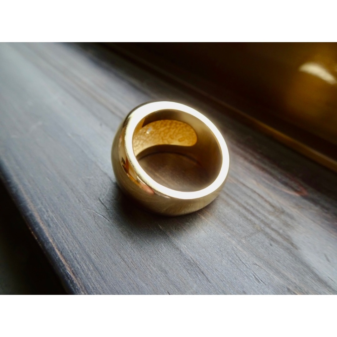 仁尾彫金『一つ星ジルコニア、k18、丸の印台リング』ハンドメイド 