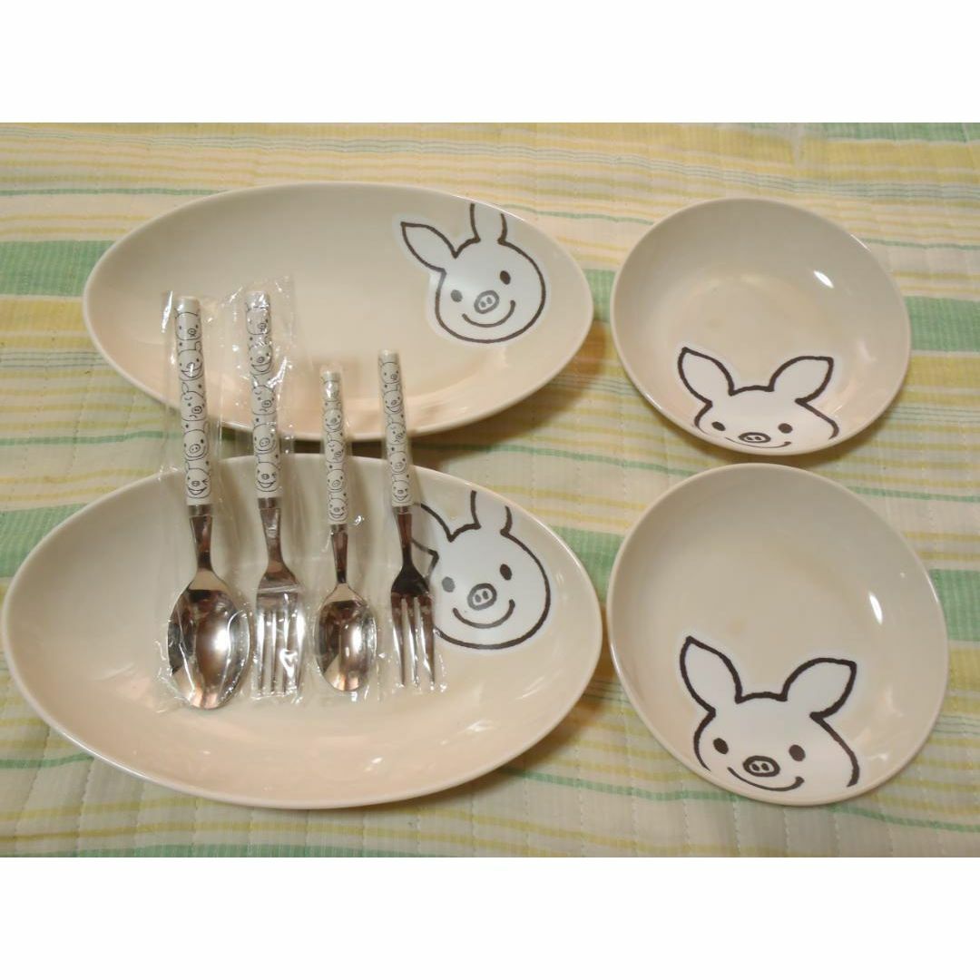❤️絶版★新品8点★ラッキーピッグ 粉引★廃番品★食器セット★スプーン★フォーク
