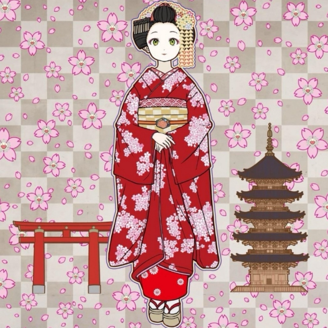 村上隆 ポスター 京都の舞妓さん 赤に桜 Maiko in Kyoto 村上隆 ポスター 京都の舞妓さん 赤に桜 Maiko in Kyoto