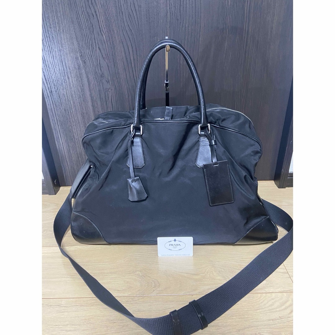 PRADA ボストンバッグ ナイロン レザー 三角ロゴプレート 黒 旅行用 PRADA ボストンバッグ ナイロン レザー 三角ロゴプレート 黒 旅行用