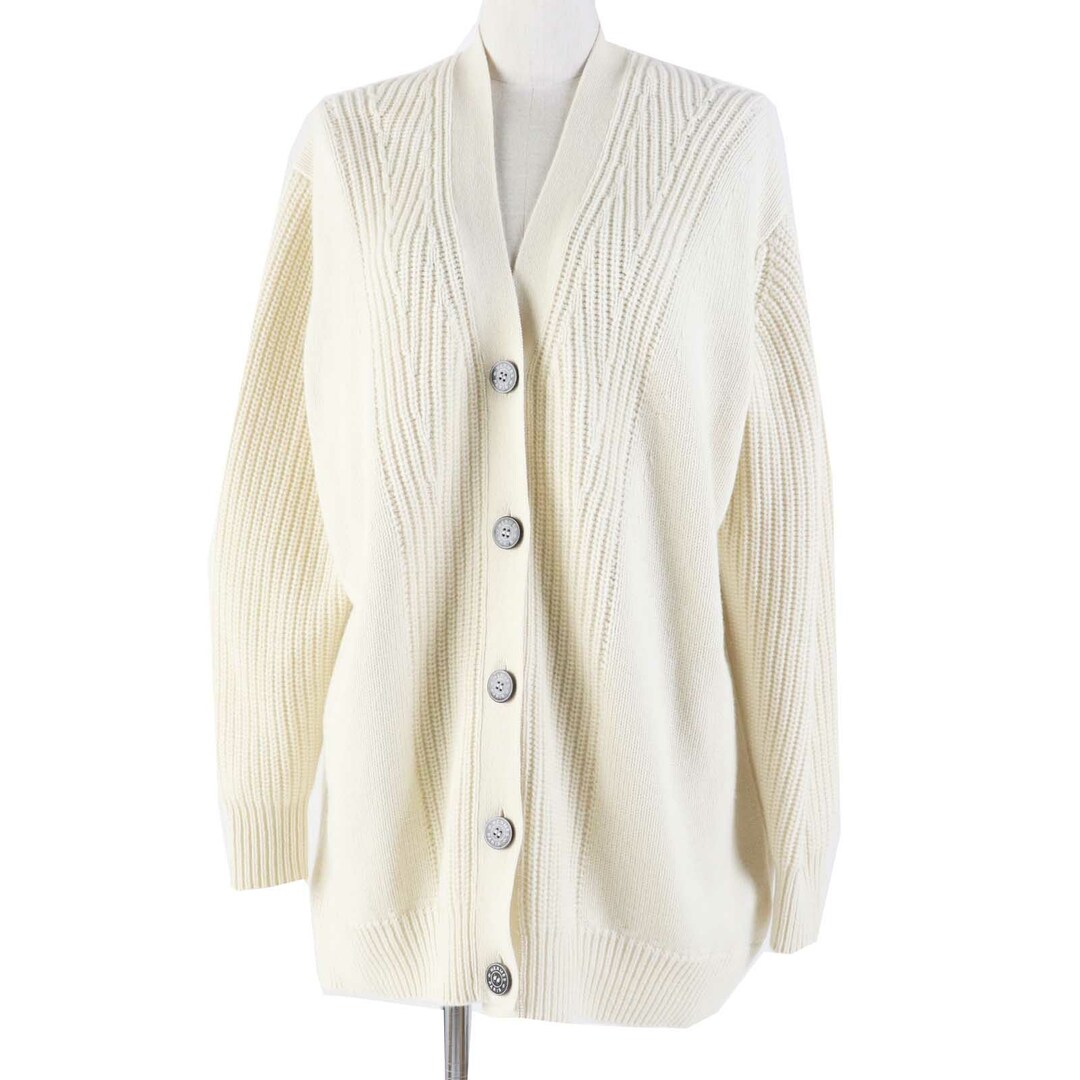 HERMES - 極美品◎HERMES エルメス 23SS 3E2702D1 カシミヤ コットン セリエボタン 長袖 ロング丈 ニットカーディガン アイボリー 34 UK製 レディース