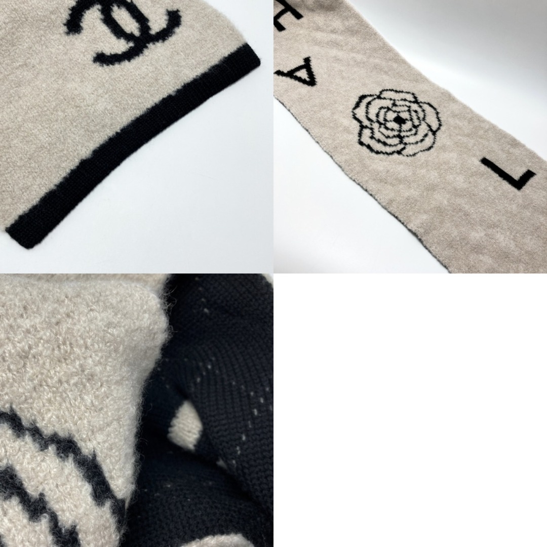 CHANEL - CHANEL シャネル ロゴ カメリア マフラー ベージュ CHANEL - CHANEL シャネル ロゴ カメリア マフラー ベージュ