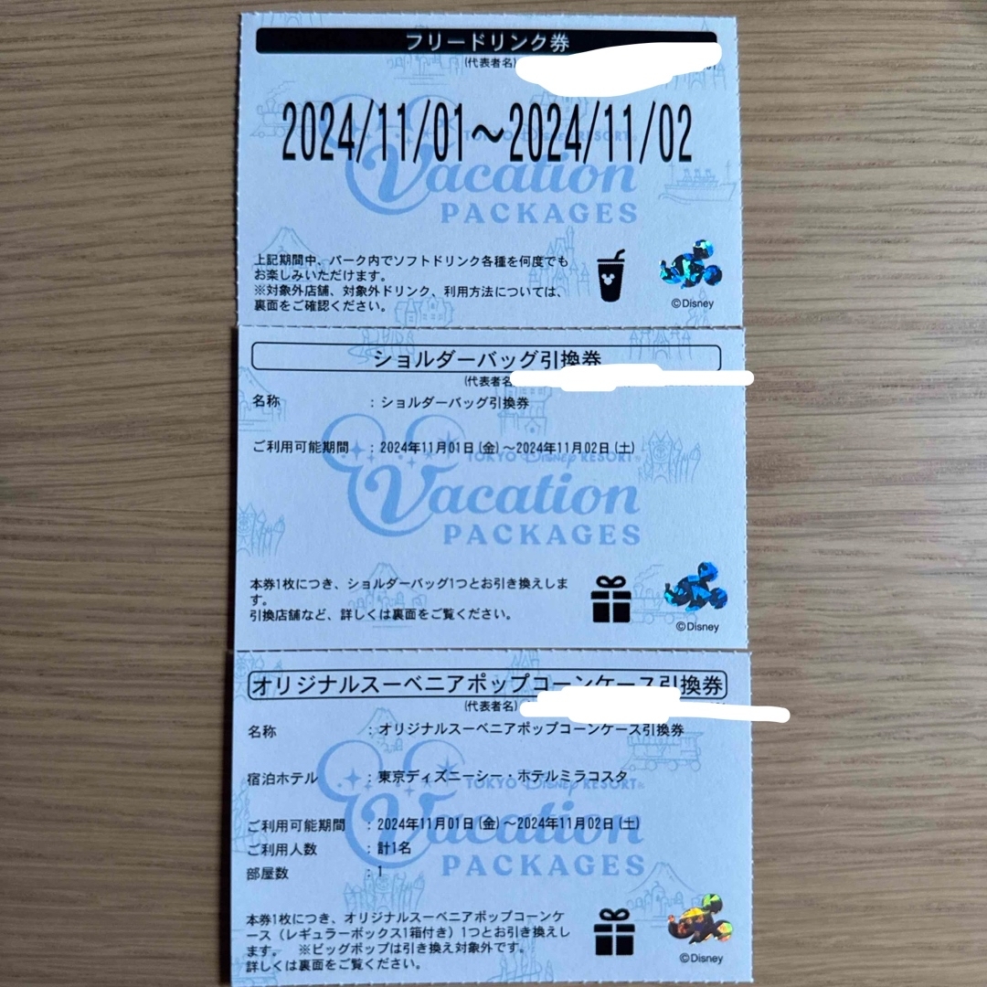 ディズニー フリードリンク券+ショルダーバッグ引換券+ ディズニー フリードリンク券+ショルダーバッグ引換券+