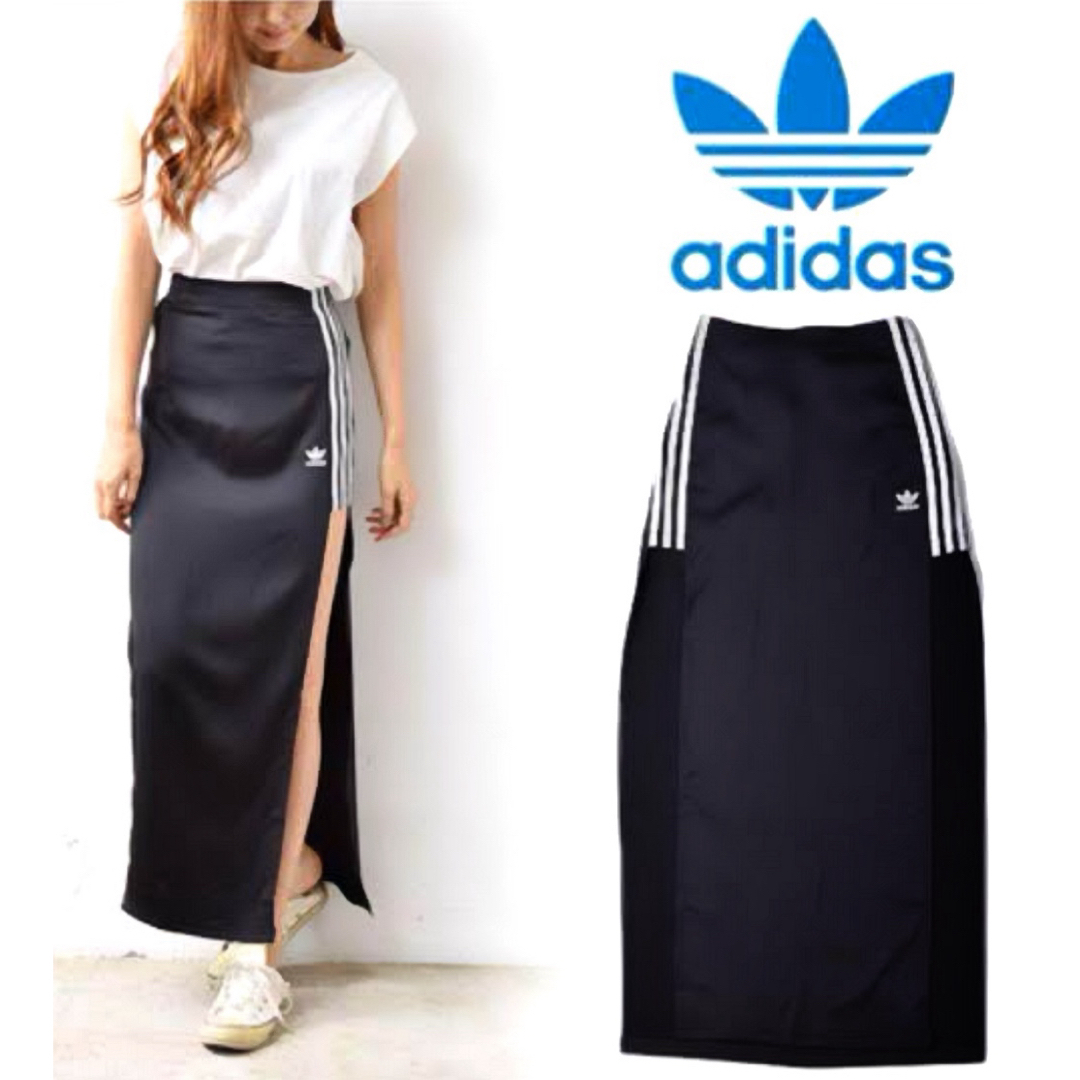 adidas - アディダス サイドスリット サテン ロングスカート adidas - アディダス サイドスリット サテン ロングスカート