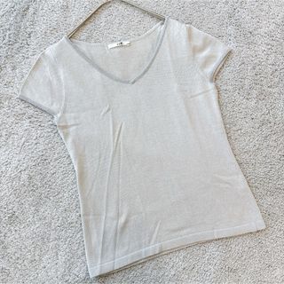 ニジュウサンク(23区)の23区　オンワード　ニット　半袖　Vネック　フリー　伸縮性　グレー(ニット/セーター)