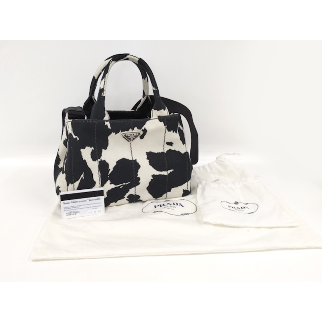 PRADA - PRADA カナパ 2WAY ショルダーバッグ キャンバス 牛柄 PRADA - PRADA カナパ 2WAY ショルダーバッグ キャンバス 牛柄