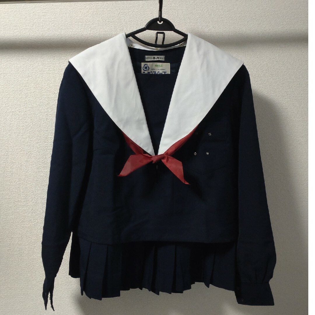 セーラー服 スカート スカーフ 上下3点セット 大きいサイズ 冬物 女子 紺