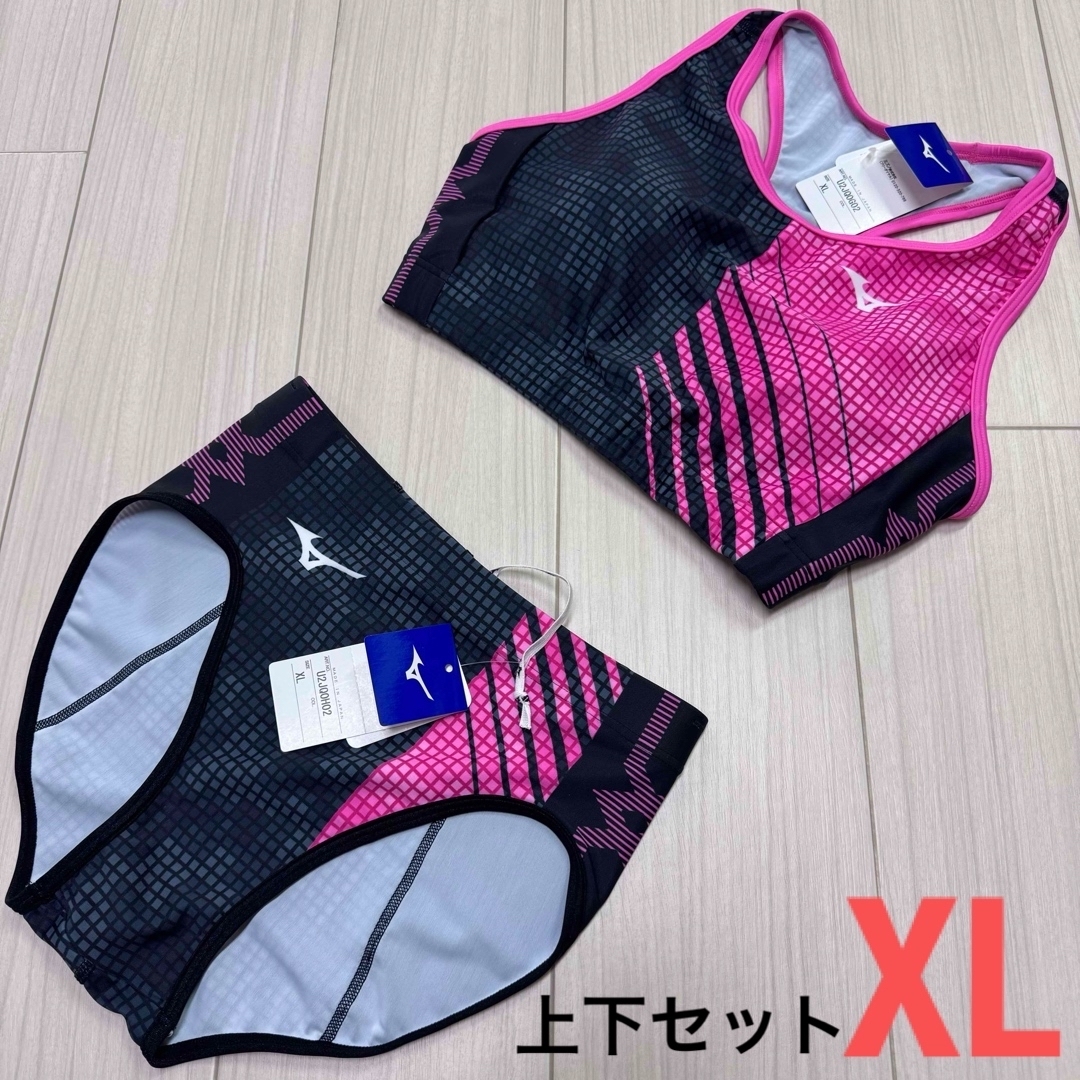 ミズノ 女子陸上ユニフォーム上下 XLサイズ ピンク×ブラック 新品 ミズノ 女子陸上ユニフォーム上下 XLサイズ ピンク×ブラック 新品
