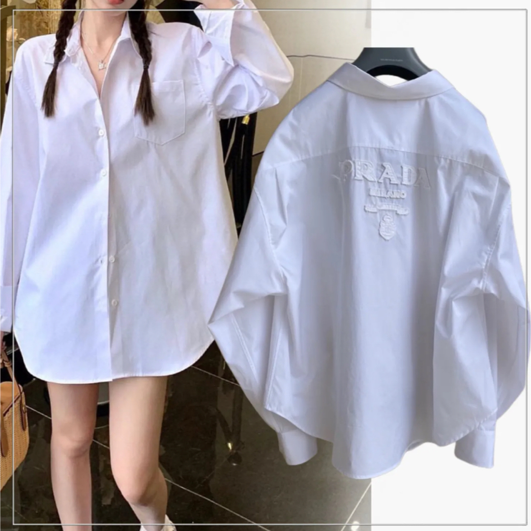 PRADA プラダ エンブロイダリー ポプリン シャツ PRADA プラダ エンブロイダリー ポプリン シャツ